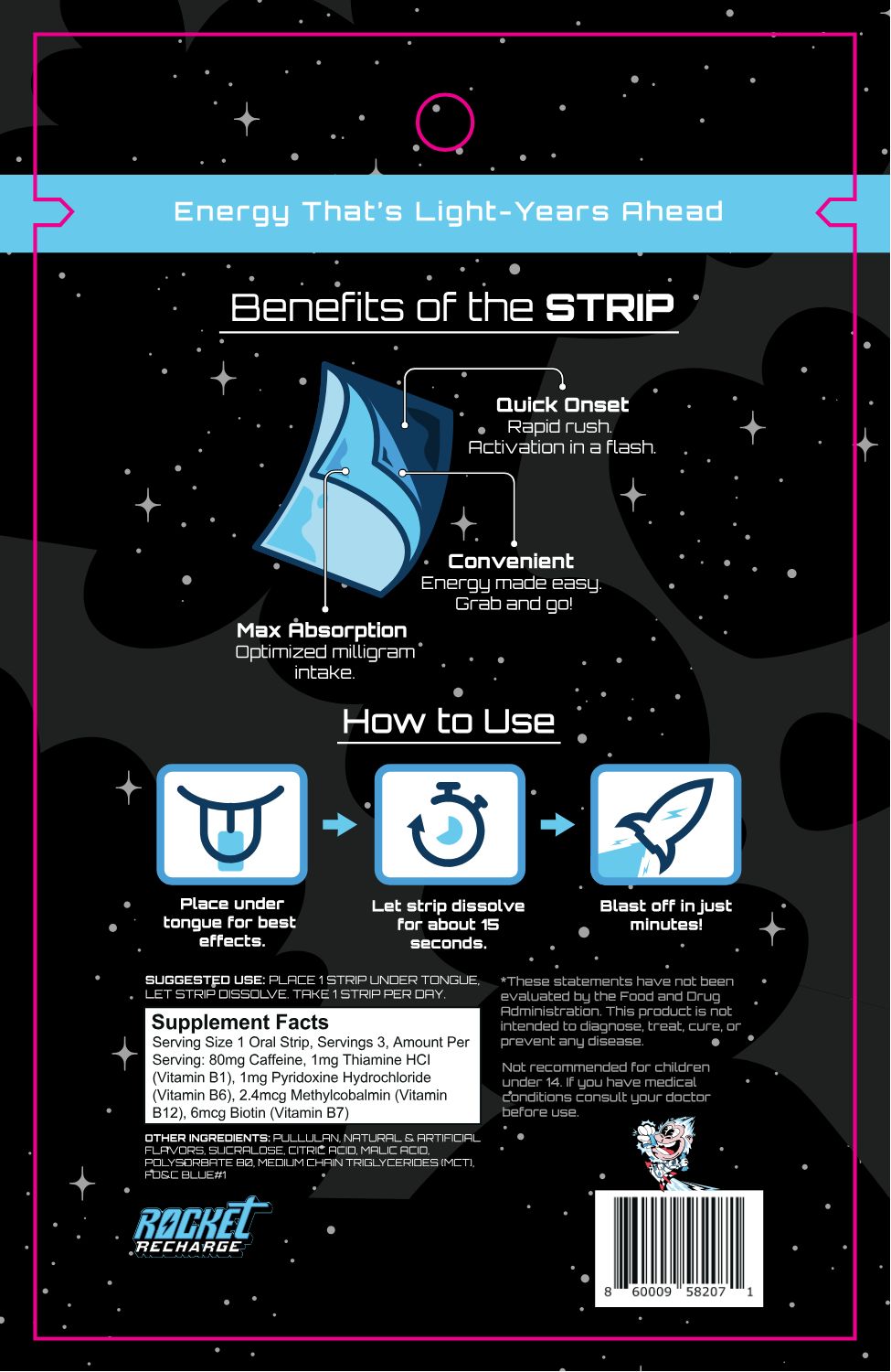 Rocket Recharge Sublingual Energy Strips - Blue Razz
